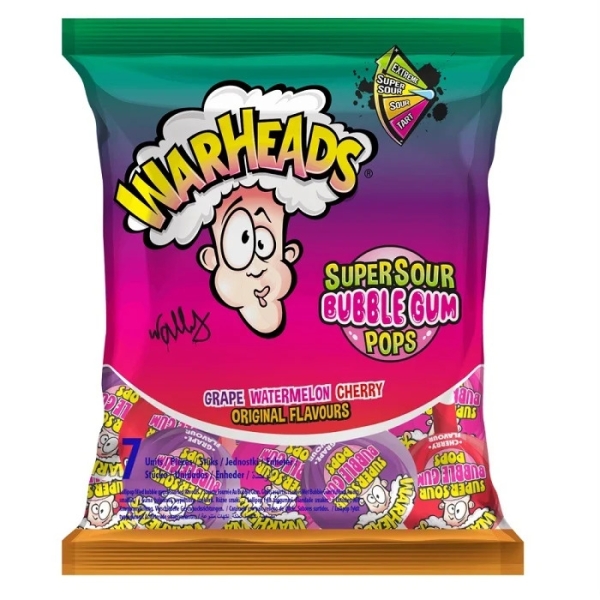 Warheads Original Flavors Super Sour Bubblegum Pops 22x105gr